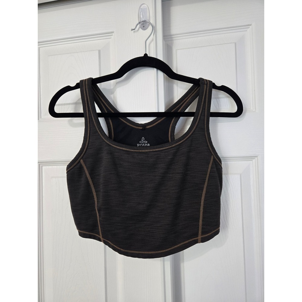 Prana Becksa Bralette Tank Top Charcoal Heather Ribbed Racerback Crop Medium